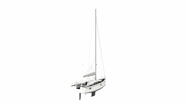 3D rendering of a computer generated sail boat isolated on a white background turning in endless loop