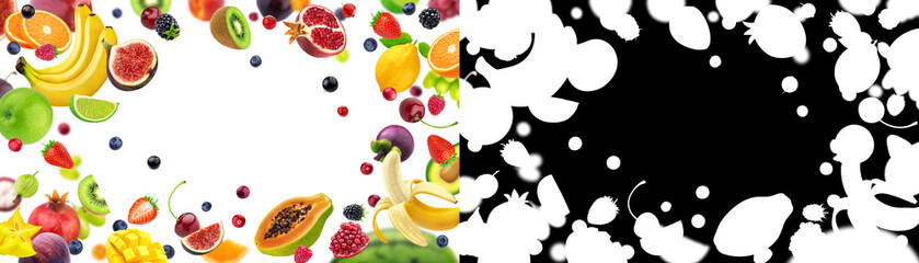 Frame of fruits and berries with alpha channel