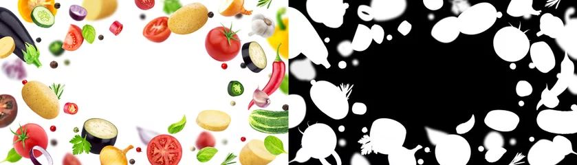 Afwasbaar Fotobehang Verse groenten Frame van groenten geïsoleerd op een witte achtergrond met alfakanaal