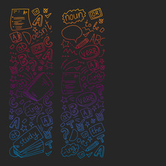 English courses. Doodle vector concept illustration of learning english language.