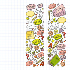 Fototapeta premium English courses. Doodle vector concept illustration of learning english language.