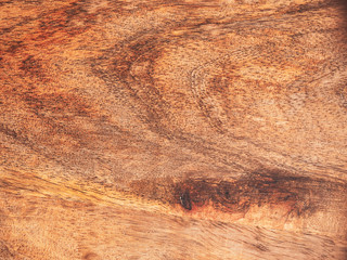 Top view of wooden cutting board on background. Close up.