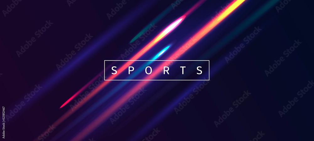 Aufkleber neon light rays moving with speed and blurring in motion with text