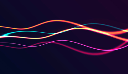 Abstract background with horizontal glowing neon lines forming energy wave