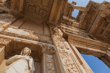 Figurine in Library of Celsus, ruins of ancient city Ephesus
