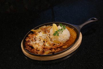 Food on a black background. Restaurant food.