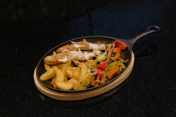 Food on a black background. Restaurant food.