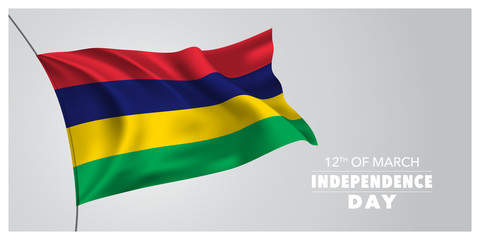 Mauritius independence day greeting card, banner, horizontal vector illustration