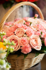 Bouquet with flower blossom. Floral background. Shallow depth photo. Soft toned colors.