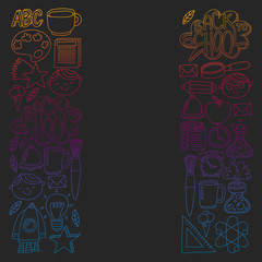 Vector pattern with back to school icons for posters, banners, covers. Kids, children education.