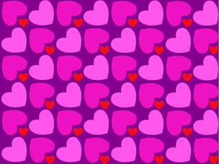 Pink continuous love heart pattern on purple background