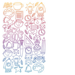 Vector pattern with back to school icons for posters, banners, covers. Kids, children education.