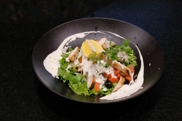 Food on a black background. Restaurant food.
