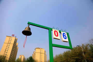 Scoreboard and bells at the scene of the game