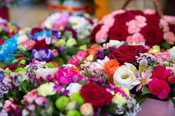 Bouquet with flower blossom. Floral background. Shallow depth photo. Soft toned colors.