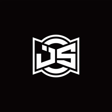 JS logo monogram with ribbon style circle rounded design template