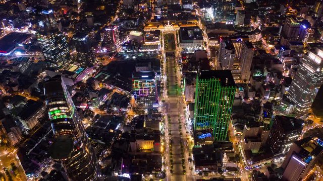 Aerial Vietnam Time Lapse 12102-09 Ho Chi Minh City Waterfront Downtown Night September 2019 4K  Aerial time lapse video of downtown Ho Chi Minh City in Vietnam during beautiful evening night