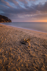 Amazing sunrise over wooden pier in Gdynia Orlowo.