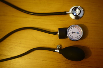 Stethoscope and blood pressure meter