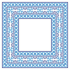 Ceramic tile border pattern. Islamic, indian, arabic motifs. Damask border seamless pattern. Porcelain ethnic bohemian background.
