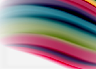 Wave lines abstract background, smooth silk design with rainbow style colors. Liquid fluid color waves. Vector Illustration