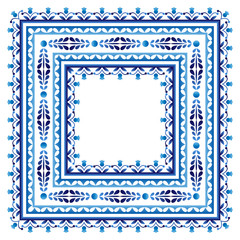 Ceramic tile border pattern. Islamic, indian, arabic motifs. Damask border seamless pattern. Porcelain ethnic bohemian background.