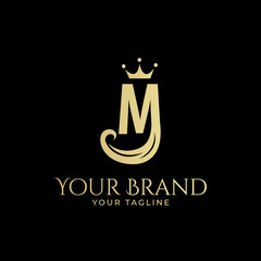 M initial logo with hair and crown in elegant style
