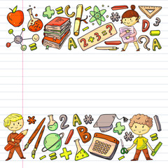 Obraz premium Cute school children. Imagination and creativity. Play and learn, singing, dancing, reading, drawing.