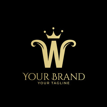 W initial logo with hair and crown in elegant style