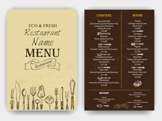 Vector illustration sketch - Vintage Menu. Cover for restaurant menu.