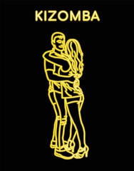 Neon contour man and woman dancing Kizomba