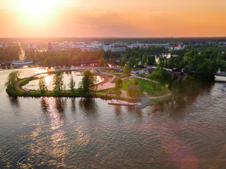 Aerial view of Ilosaari Island on Pielisjoki river in Joensuu, Finland.