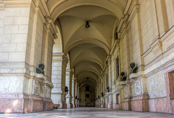 Hall and colonnade of the building of the Ministry of Agriculture in Budapest, Hungary