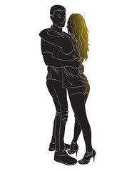 Silhouette of man and woman dancing Kizomba