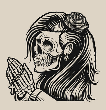 Vector illustration of a praying skeleton