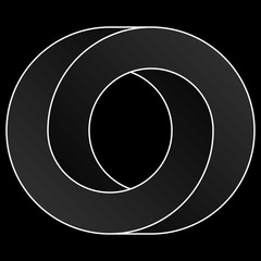 Impossible circle icon. White vector optical illusion shape on black background.