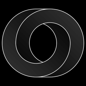 Impossible Circle Icon. White Vector Optical Illusion Shape On Black Background.