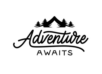 Adventure awaits modern lettering tempate. Vector illustration.