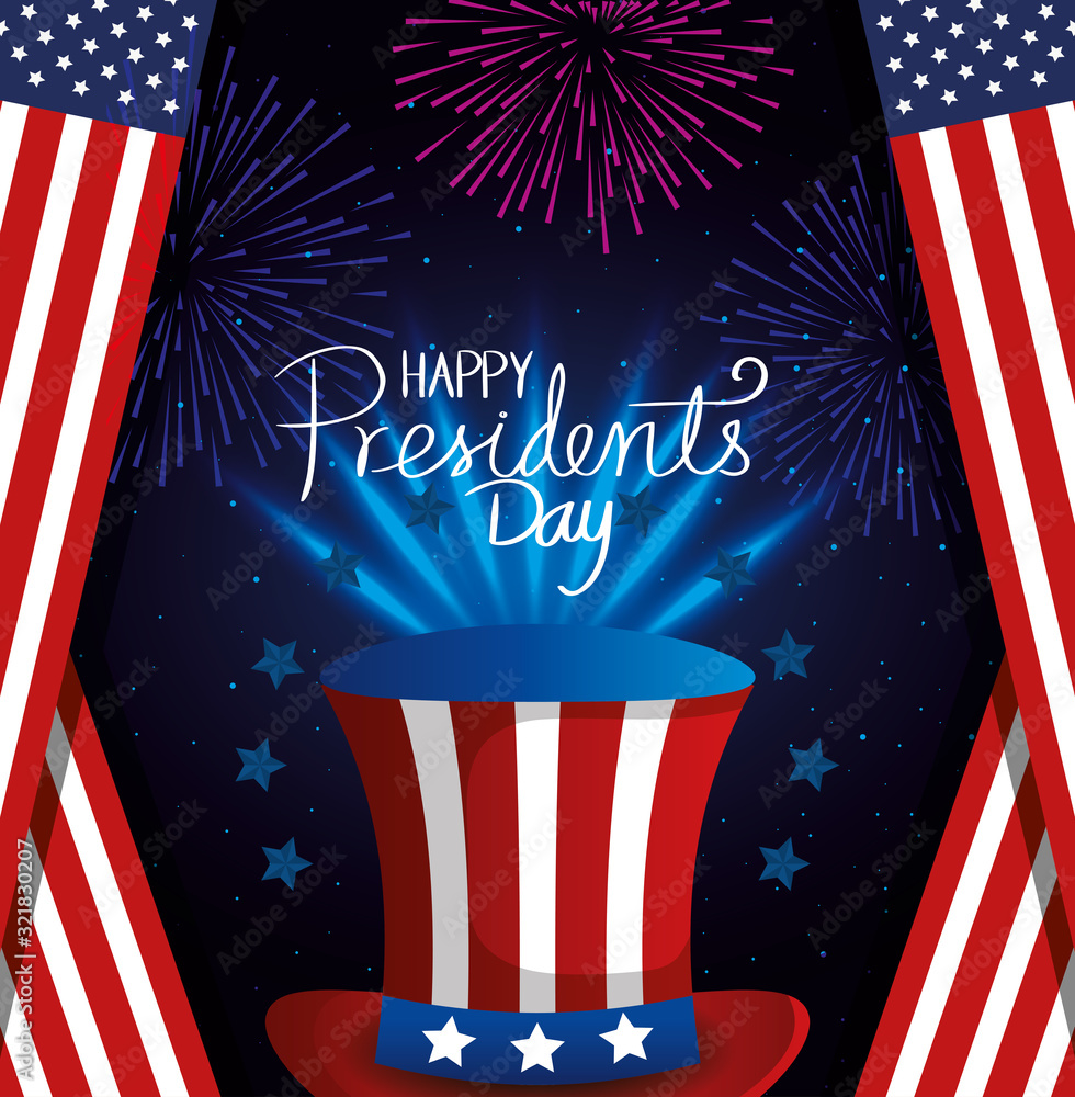 Wall mural happy presidents day with flag usa and top hat