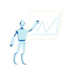 Obraz na płótnie Canvas Robot Working in Office Writing on Board with Rising Chart. Futuristic Technology, Smart Device Automatization Artificial Intelligence in Human Life Concept. Cartoon Flat Vector Illustration, Line Art