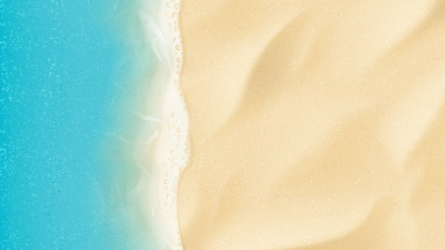 Top view on sea beach. Top view on ocean beach with soft waves. Vector illustration.