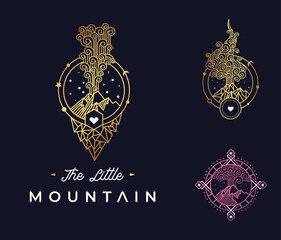 Printart deco mountain eruption volcano logo