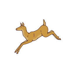 Fototapeta na wymiar Wild deer female jumped view profile vector outline sketch illustration isolated on white background.