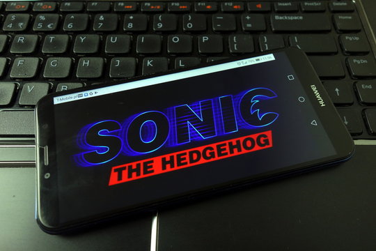 KONSKIE, POLAND - December 21, 2019: Sonic The Hedgehog Video Game Logo On Mobile Phone