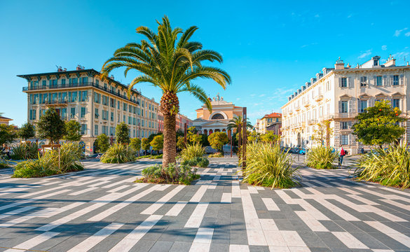 Fototapeta Architecture church of Eglise Saint Jean-Baptiste with Esplanade de la Bourgada park - Nice, France
