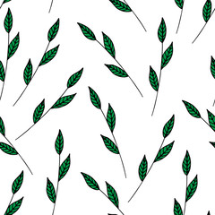 Seamless pattern with doodle branches hand-drawn on a colored background for cards, festive decoration, textiles.