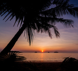 Naklejka na ściany i meble Beautiful sunset at the beach in the tropics. Sky and ocean
