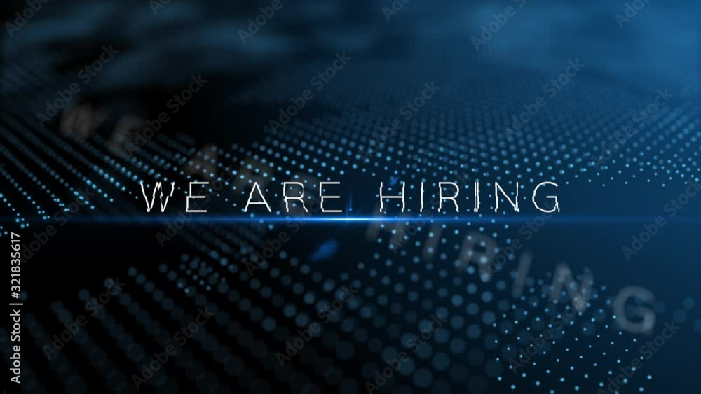 Poster we are hiring modern intro text 3d animation with lens flare and depth of field focus blur