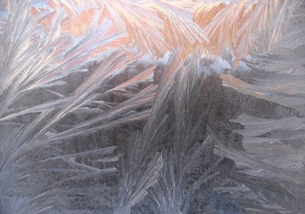 frosty patterns on the window in winter frosts