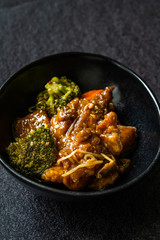 Shanghai Style Sea Bass Fish Fillets Food with Vegetables, Soy Sprouts and Broccoli.